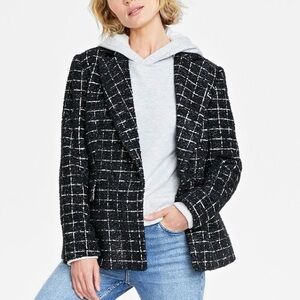 Women's Black and White Plaid Blazer